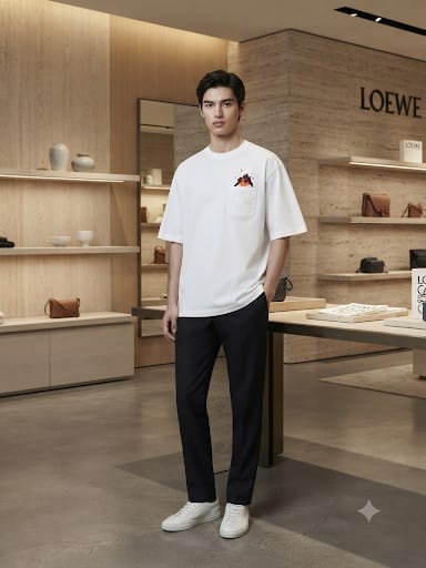 Men White Crew Neck T-Shirt with Printed Chest Pocket