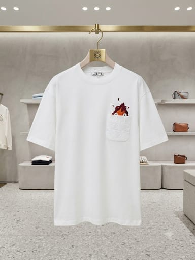 Men White Crew Neck T-Shirt with Printed Chest Pocket