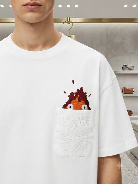 Men White Crew Neck T-Shirt with Printed Chest Pocket