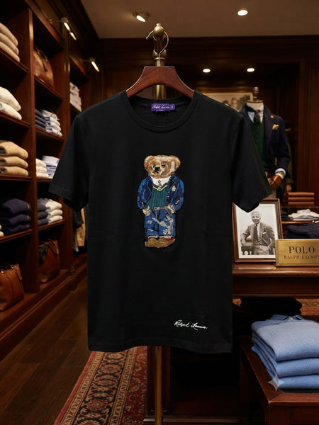 Premium Men Black Graphic Crew Neck T-Shirt with Bear Design