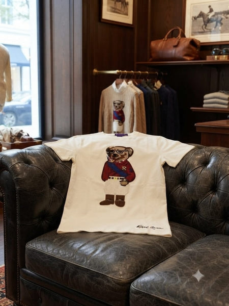 Premium White Crew Neck T-Shirt with Bear Graphic