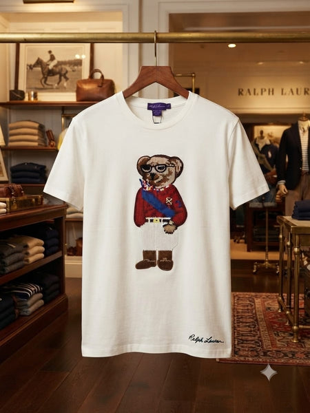 Premium White Crew Neck T-Shirt with Bear Graphic