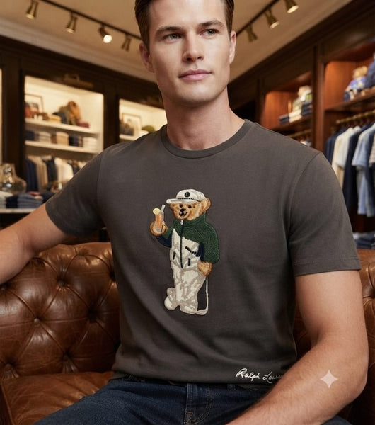 Premoium  Charcoal Crew Neck T-Shirt with Sporty Bear Graphic