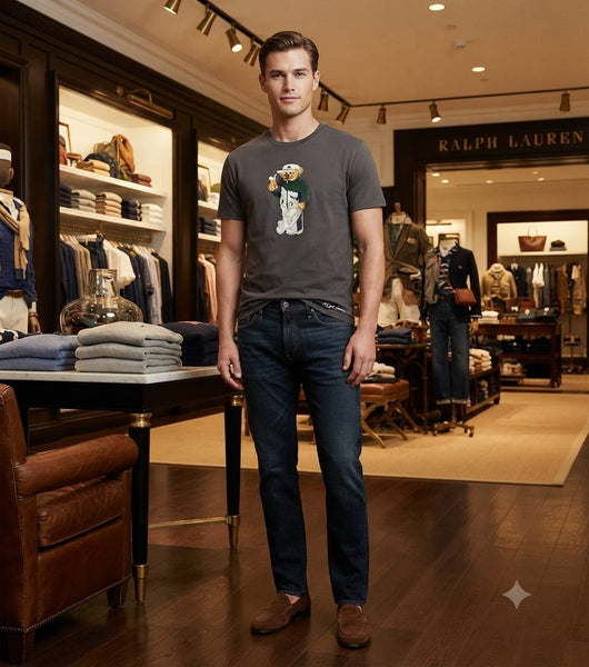 Premoium  Charcoal Crew Neck T-Shirt with Sporty Bear Graphic