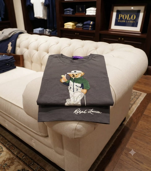 Premoium  Charcoal Crew Neck T-Shirt with Sporty Bear Graphic