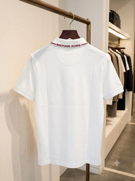 Premium Men White Polo T-Shirt with Contrast Collar and Chest Logo