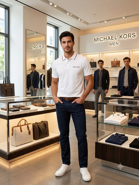 Premium Men White Polo T-Shirt with Contrast Collar and Chest Logo