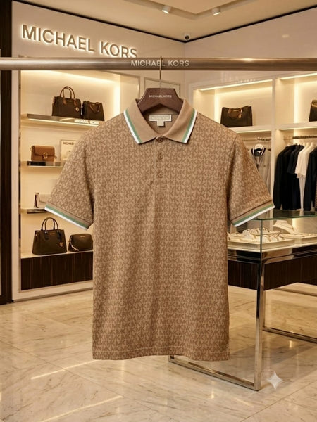 Premium Men  Brown Monogram Polo T-Shirt with Contrast Trim