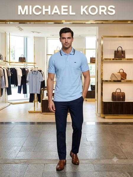 Imported Luxury Men Light Blue Polo T-Shirt with Contrast Collar
