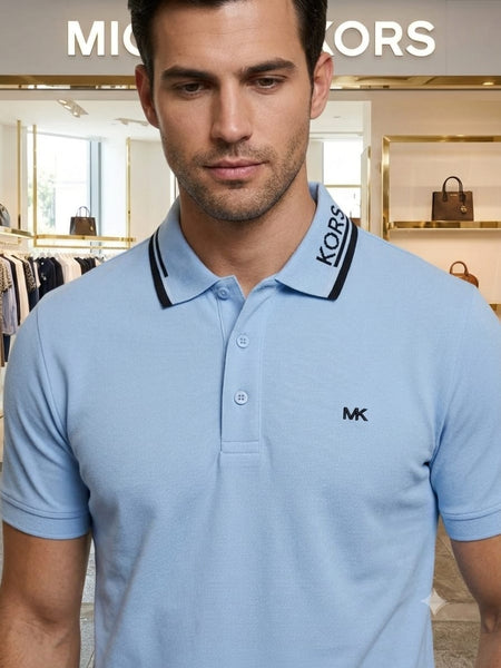 Imported Luxury Men Light Blue Polo T-Shirt with Contrast Collar