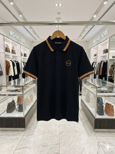 Men  Black Polo T-Shirt with Contrast Collar and Sleeve Trim