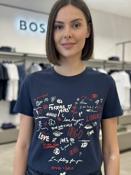Women’s Navy Blue Graphic Print Round Neck T-Shirt