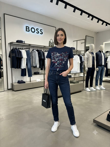 Women’s Navy Blue Graphic Print Round Neck T-Shirt