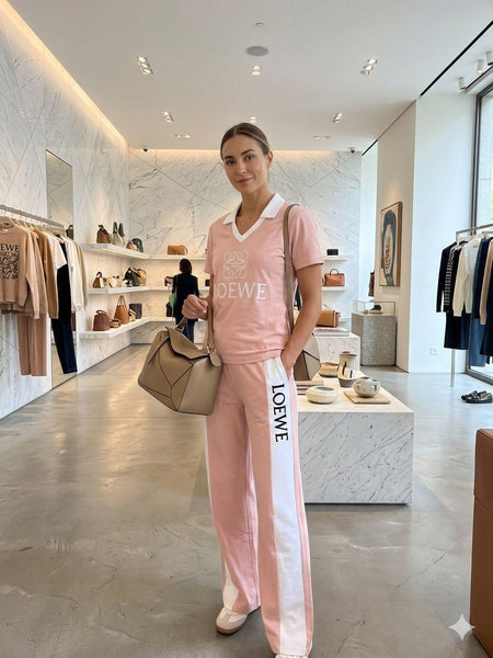 Women’s Pink Initial Brand Logo  Polo T-Shirt & Track Pants Co-Ord Set