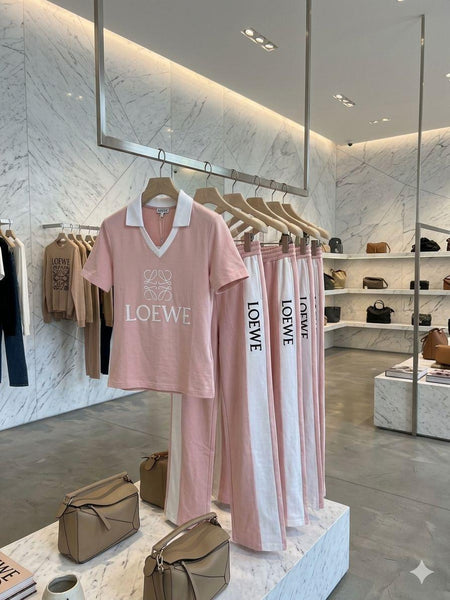 Women’s Pink Initial Brand Logo  Polo T-Shirt & Track Pants Co-Ord Set