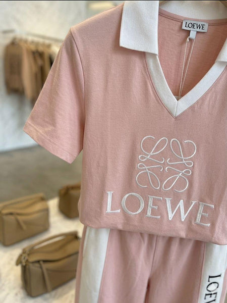 Women’s Pink Initial Brand Logo  Polo T-Shirt & Track Pants Co-Ord Set