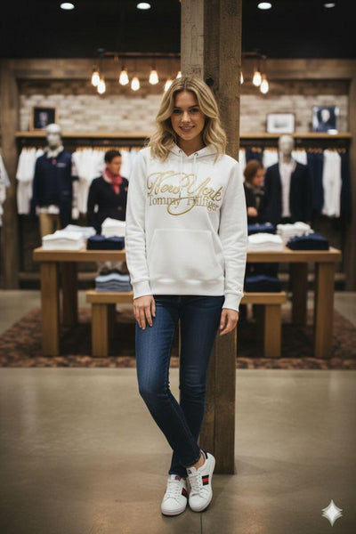 Women White Graphic Pullover Hoodie