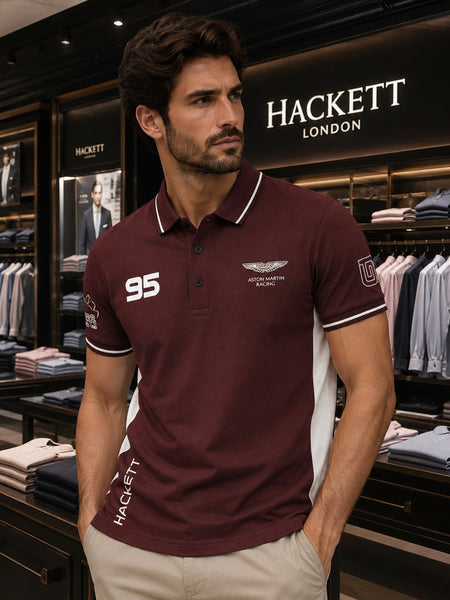 Men’s Maroon Racing Polo T-Shirt – Premium Casual Wear