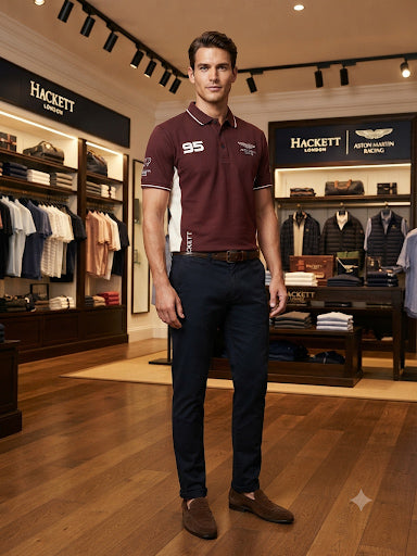 Men’s Maroon Racing Polo T-Shirt – Premium Casual Wear
