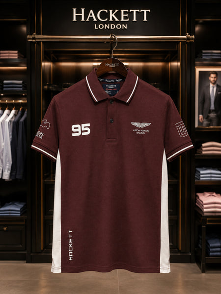Men’s Maroon Racing Polo T-Shirt – Premium Casual Wear