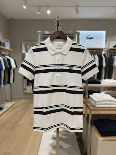 Men’s White & Black Striped Polo T-Shirt – Classic Sporty Style