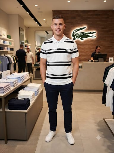 Men’s White & Black Striped Polo T-Shirt – Classic Sporty Style