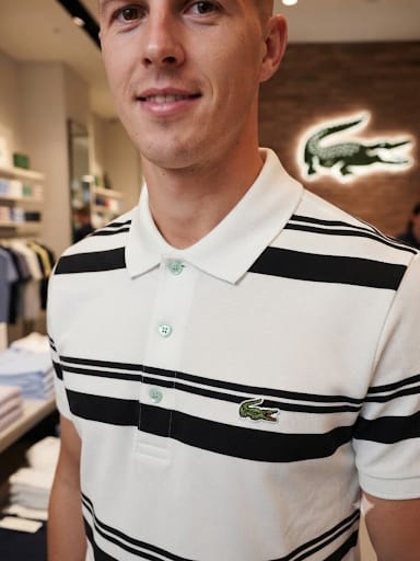 Men’s White & Black Striped Polo T-Shirt – Classic Sporty Style