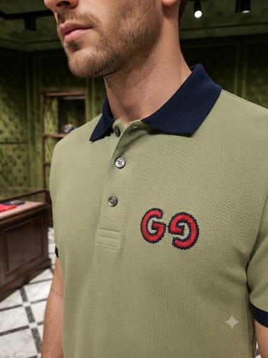 Men’s Olive Green Polo T-Shirt – Premium Monogram Style