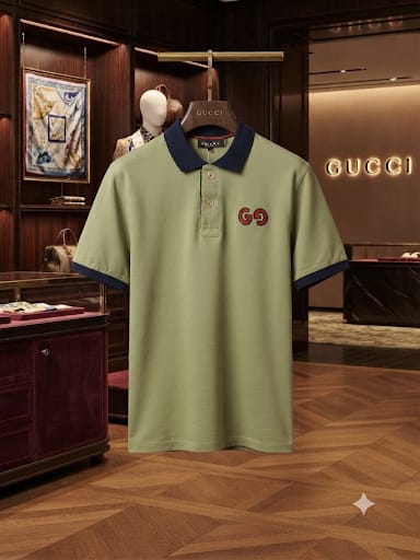Men’s Olive Green Polo T-Shirt – Premium Monogram Style