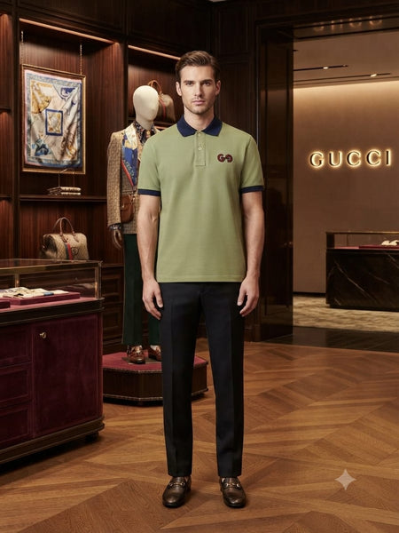 Men’s Olive Green Polo T-Shirt – Premium Monogram Style