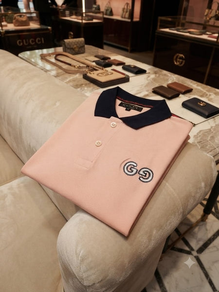 Men’s Light Pink Polo T-Shirt – Premium Contrast Collar Style