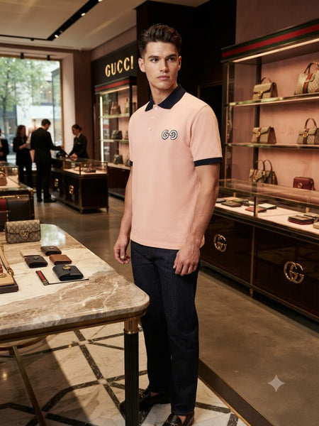 Men’s Light Pink Polo T-Shirt – Premium Contrast Collar Style