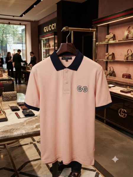 Men’s Light Pink Polo T-Shirt – Premium Contrast Collar Style