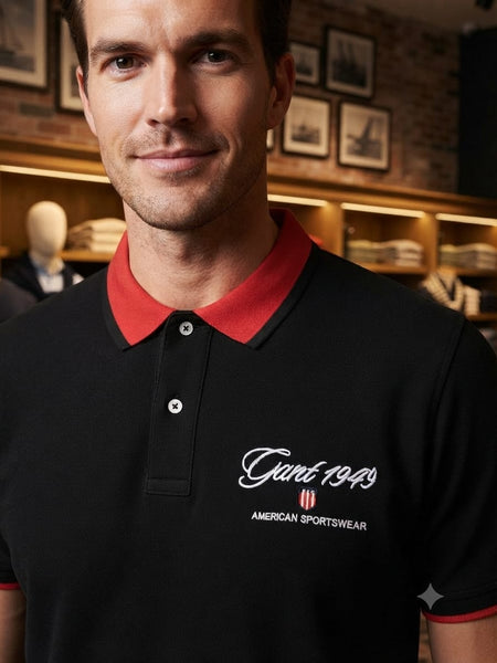Men's Black & Red Contrast Collar Polo T-Shirt