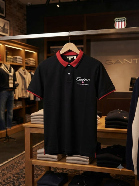 Men's Black & Red Contrast Collar Polo T-Shirt