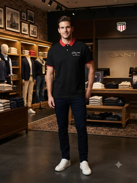 Men's Black & Red Contrast Collar Polo T-Shirt