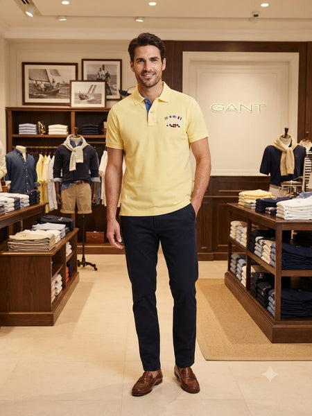 Men’s Light Yellow Contrast Collar Polo T-Shirt