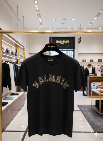 Men’s Black  Studded Brand  Logo Round Neck T-Shirt