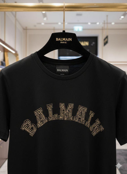 Men’s Black  Studded Brand  Logo Round Neck T-Shirt