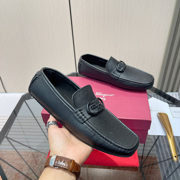 Men Premium Black Leather Loafers with Signature Buckle