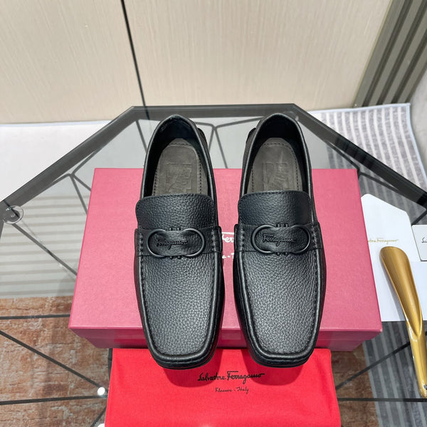 Men Premium Black Leather Loafers with Signature Buckle