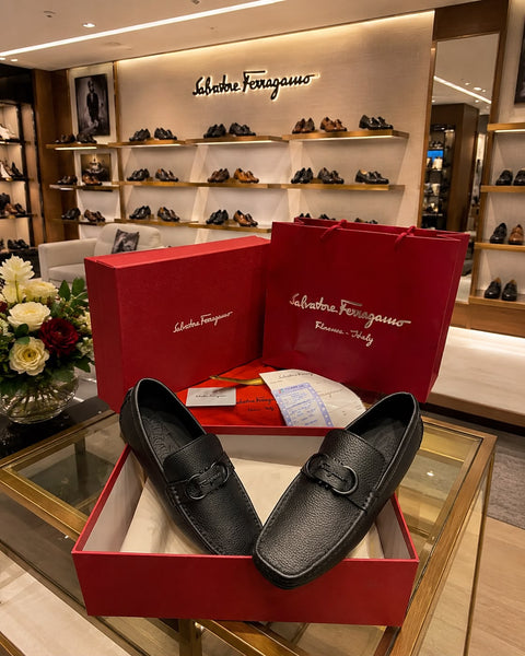 Men Premium Black Leather Loafers with Signature Buckle