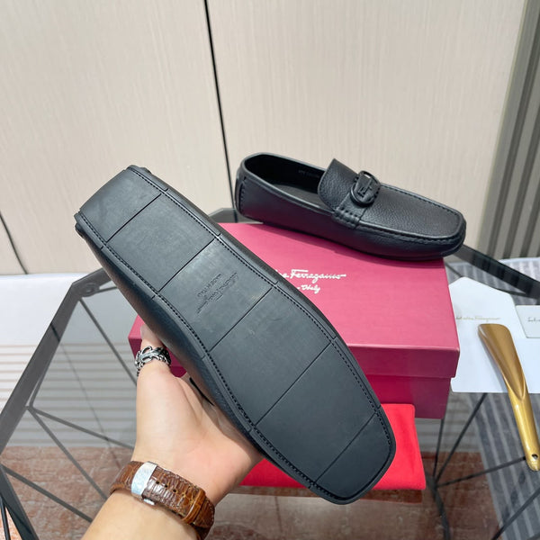 Men Premium Black Leather Loafers with Signature Buckle