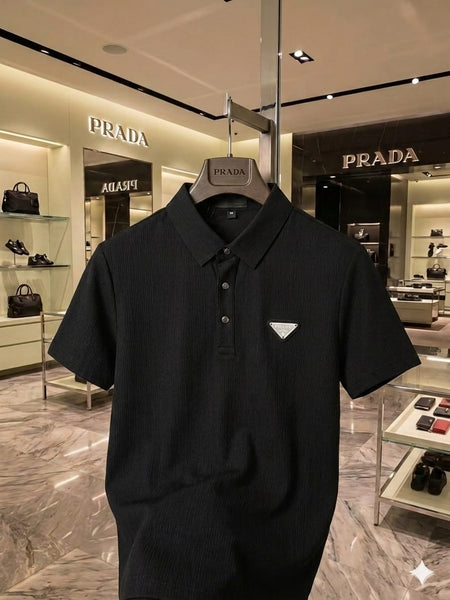 Men’s Premium Black Textured Polo Shirt with Signature Logo