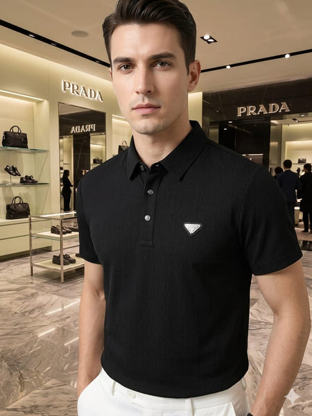 Men’s Premium Black Textured Polo Shirt with Signature Logo