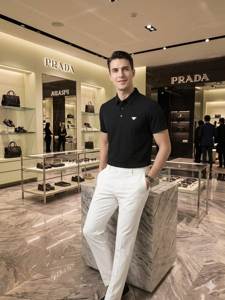 Men’s Premium Black Textured Polo Shirt with Signature Logo