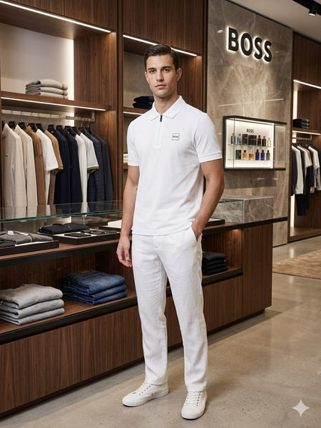 Men’s Premium White Polo Shirt with Logo Detail
