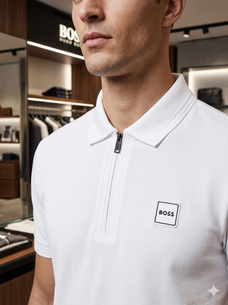 Men’s Premium White Polo Shirt with Logo Detail