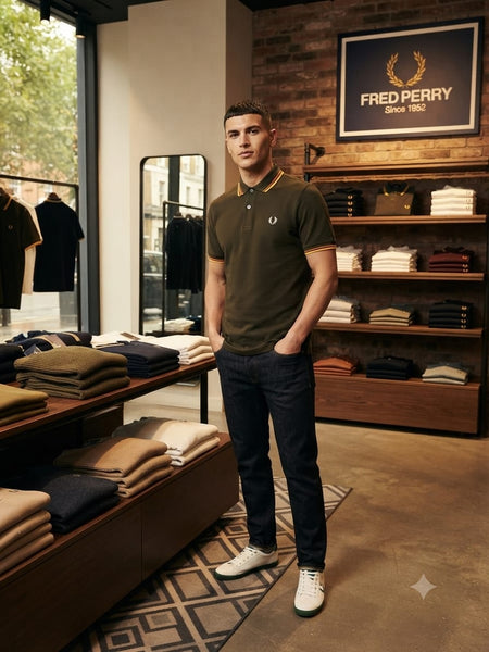 Men Premium Olive Green Polo Shirt with Contrast Collar