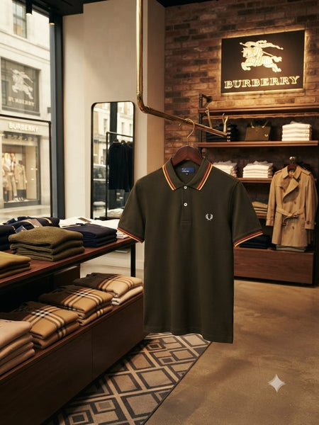 Men Premium Olive Green Polo Shirt with Contrast Collar